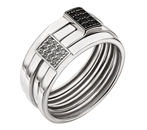 Серебряное кольцо с агатом и фианитом. Артикул 379669С - Фото  1
