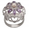 Серебряное кольцо с жемчугом и фианитами. Артикул 320851С  размер 18 - Фото 4