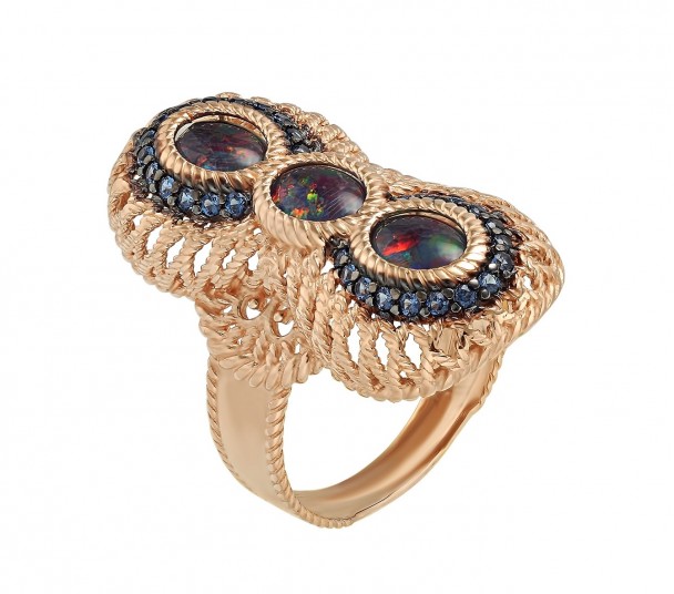 Золотое кольцо с опалами и нанокристаллами. Артикул 3623565  размер 19 - Фото 1