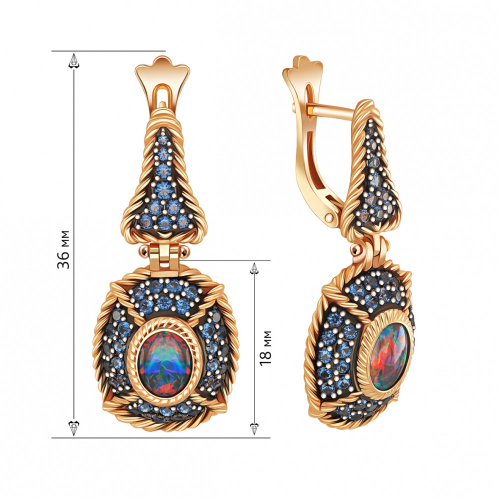 Gold earrings with opals and nanocrystals. Article 4523349  - Photo 2