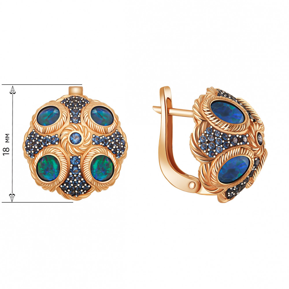 Gold earrings with opals and nanocrystals. Article 4523348  - Photo 2