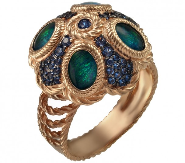 Золотое кольцо с опалами и нанокристаллами. Артикул 3723736  размер 18 - Фото 1