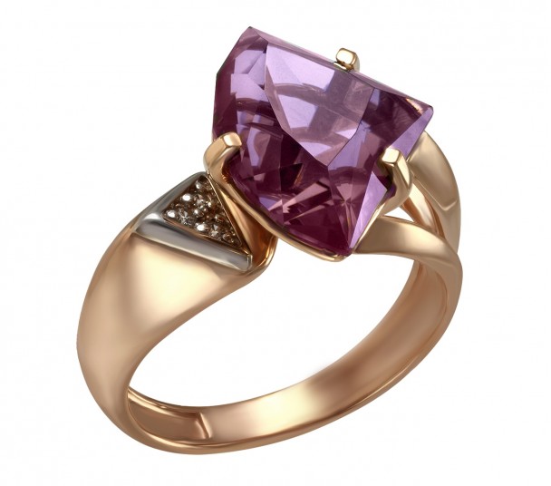 Золотое кольцо с фианитом и эмалью. Артикул  380214Е - Фото  1