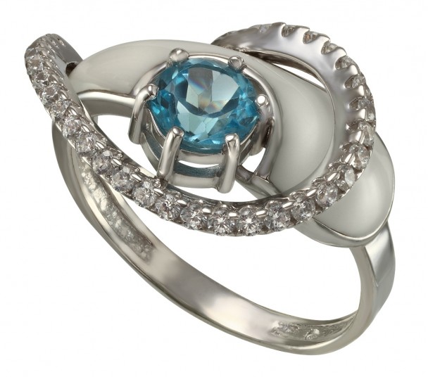 Серебряное кольцо с топазом, фианитами и эмалью. Артикул 371694А  размер 16 - Фото 1
