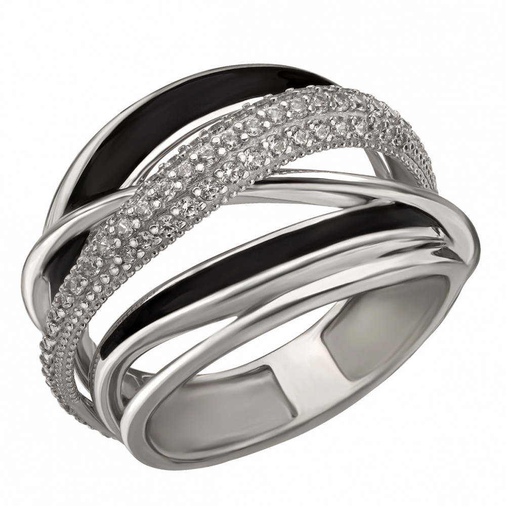 Серебряное кольцо с фианитами и эмалью. Артикул 330129А  размер 16 - Фото 3