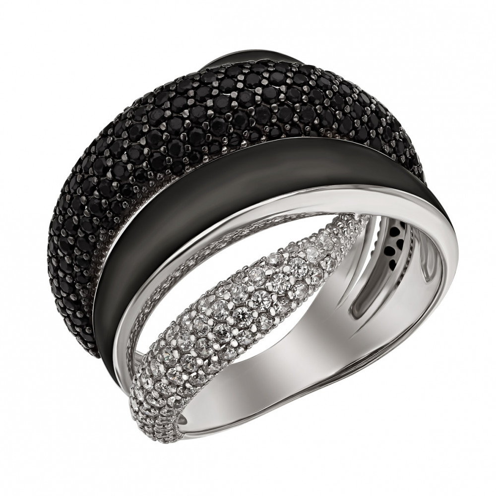 Серебряное кольцо с фианитами и эмалью. Артикул 380361А  размер 19.5 - Фото 2