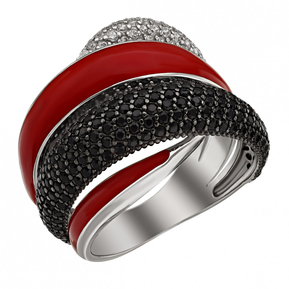 Серебряное кольцо с фианитами и эмалью. Артикул 380361А  размер 20 - Фото 3