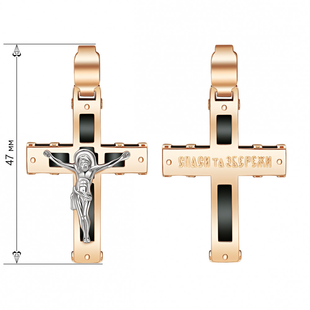 Золотий натільний хрест з каучуком. Артикул 940022  - Фото 2