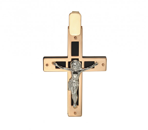 Золотий натільний хрест з каучуком. Артикул 940022  - Фото 1