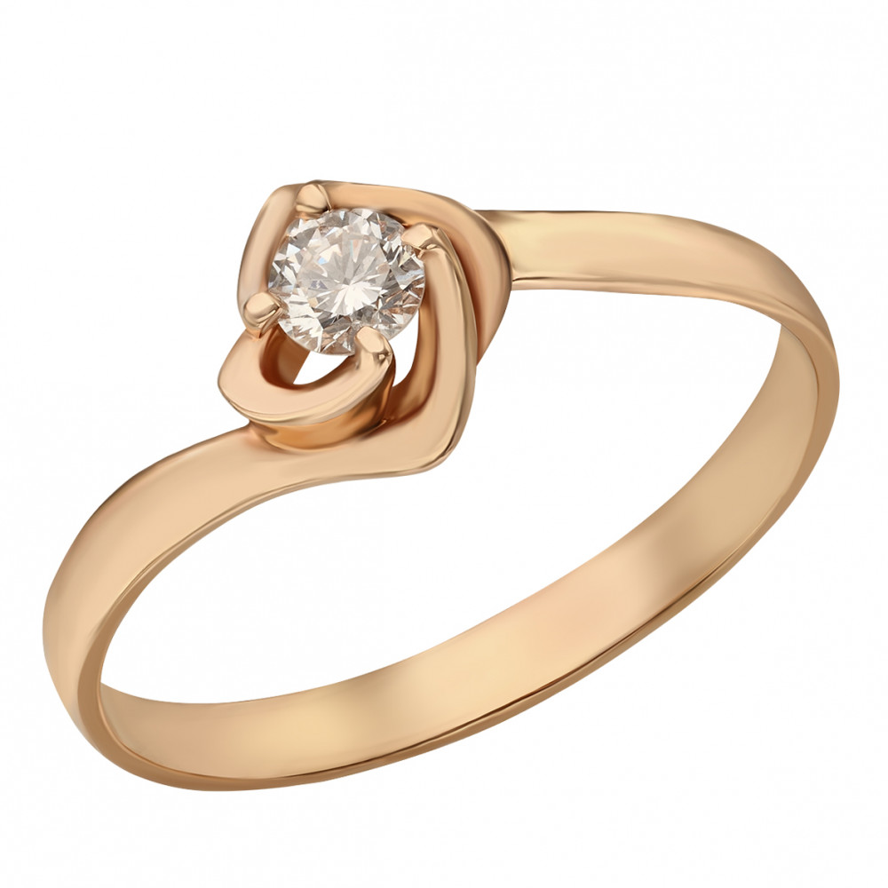 Кольцо в красном золоте с бриллиантом. Артикул 740345  размер 17 - Фото 2