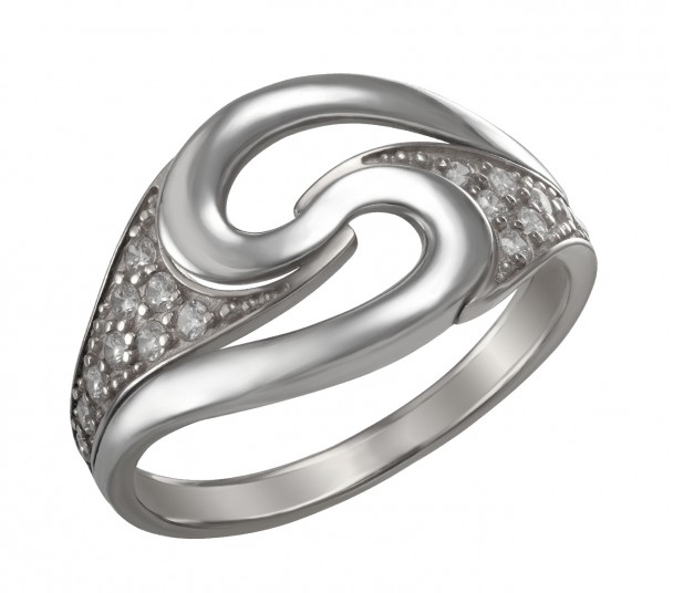Серебряное кольцо с жемчугом и фианитами. Артикул 320789С - Фото  1