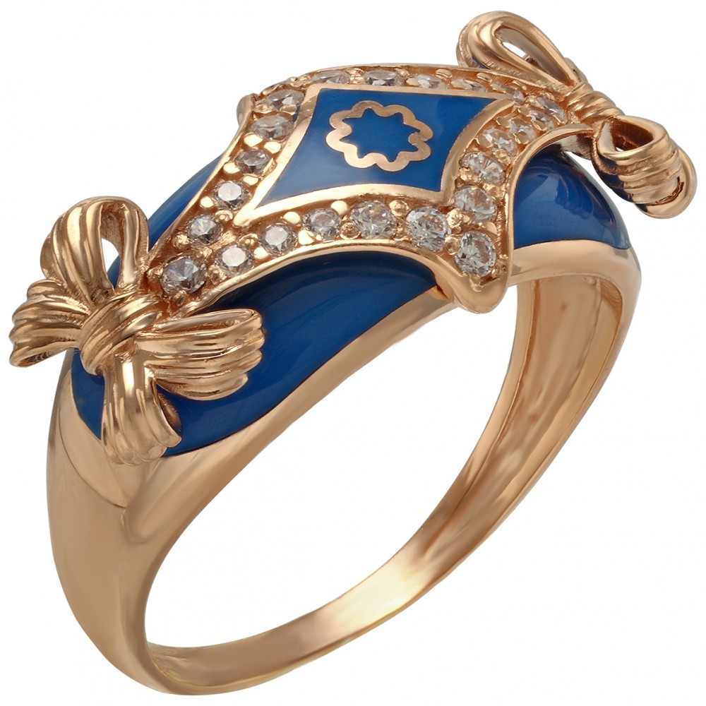 Золотое кольцо с фианитами и эмалью. Артикул 330108Е  размер 18 - Фото 2