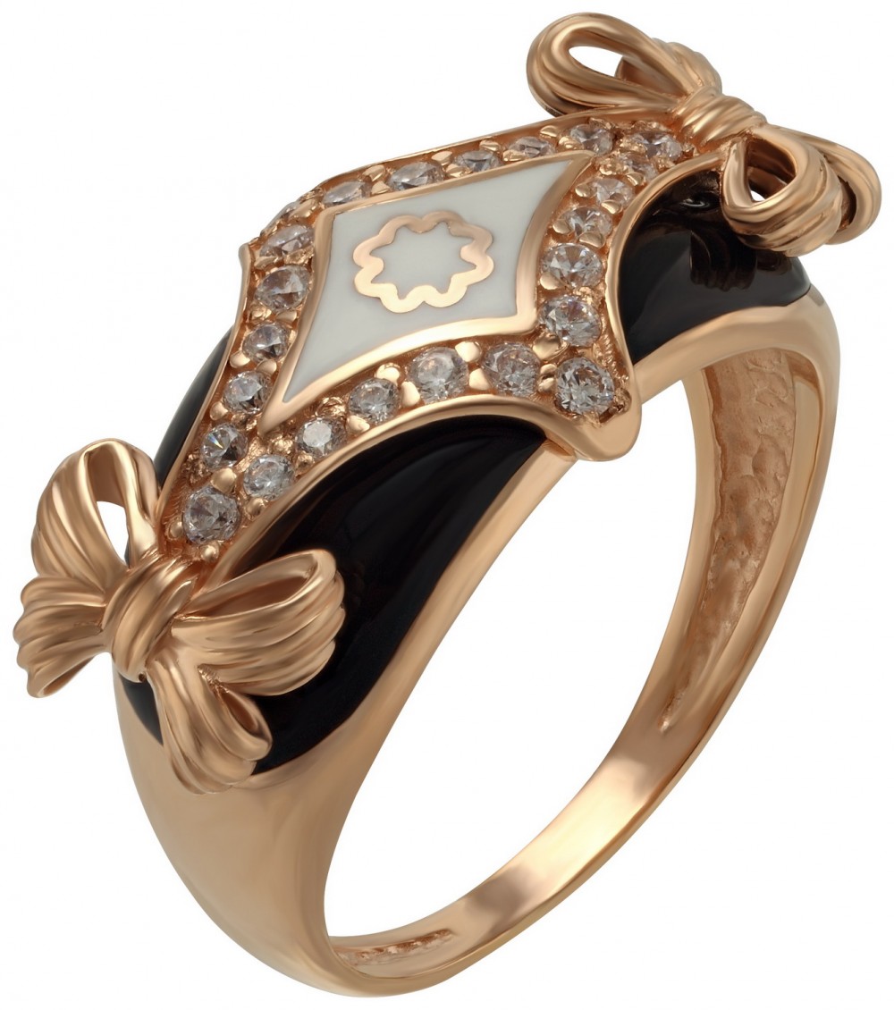 Золотое кольцо с фианитами и эмалью. Артикул 330108Е  размер 18 - Фото 3