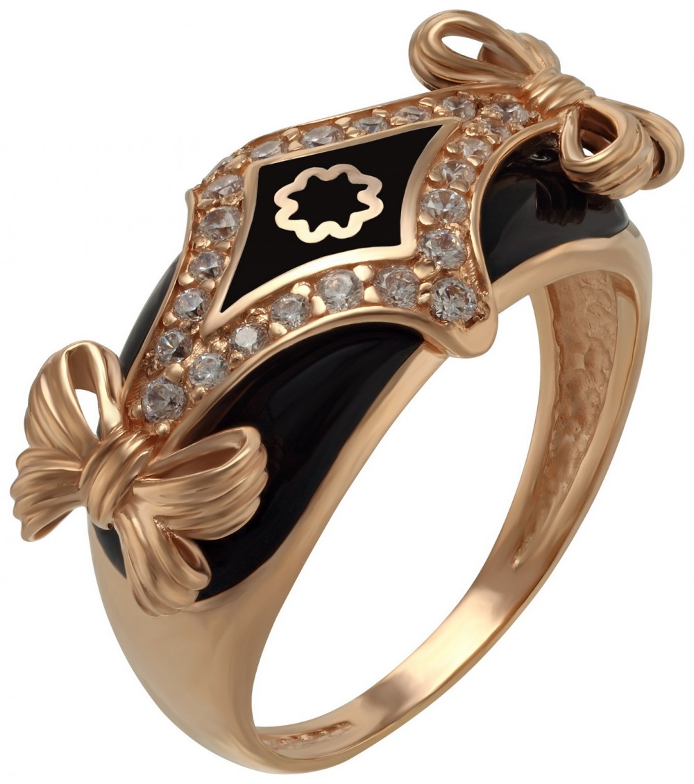 Золотое кольцо с фианитами и эмалью. Артикул 330108Е  размер 18 - Фото 4