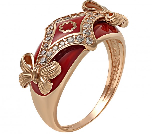 Золотое кольцо с фианитами и эмалью. Артикул 330108Е  размер 18 - Фото 1