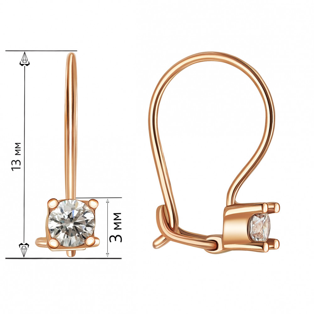 Gold earrings with cubic zirkonia. Article 470711  - Photo 2