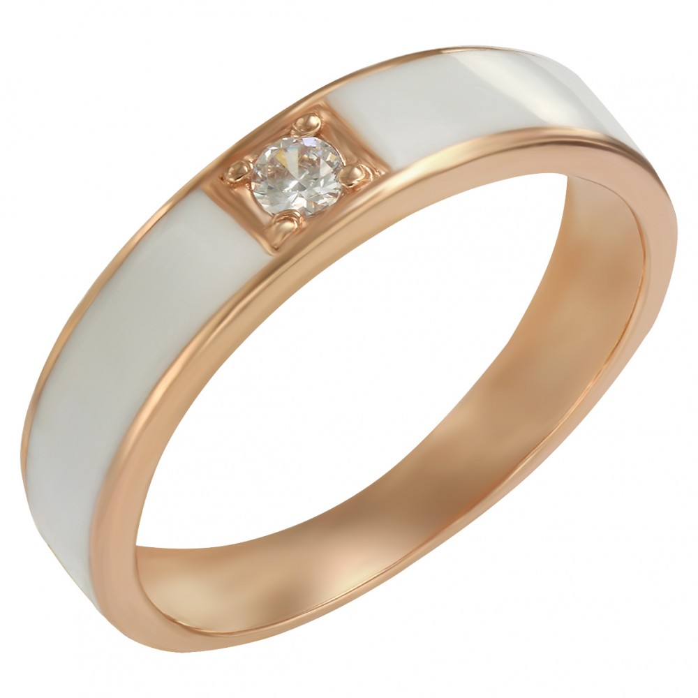 Золотое кольцо с фианитом и эмалью. Артикул 380183Е  размер 19 - Фото 2