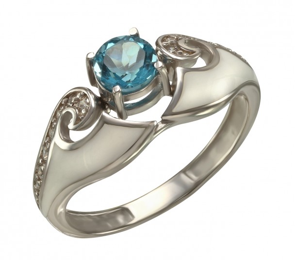 Серебряное кольцо с топазом, фианитами и эмалью. Артикул 371700А  размер 17.5 - Фото 1