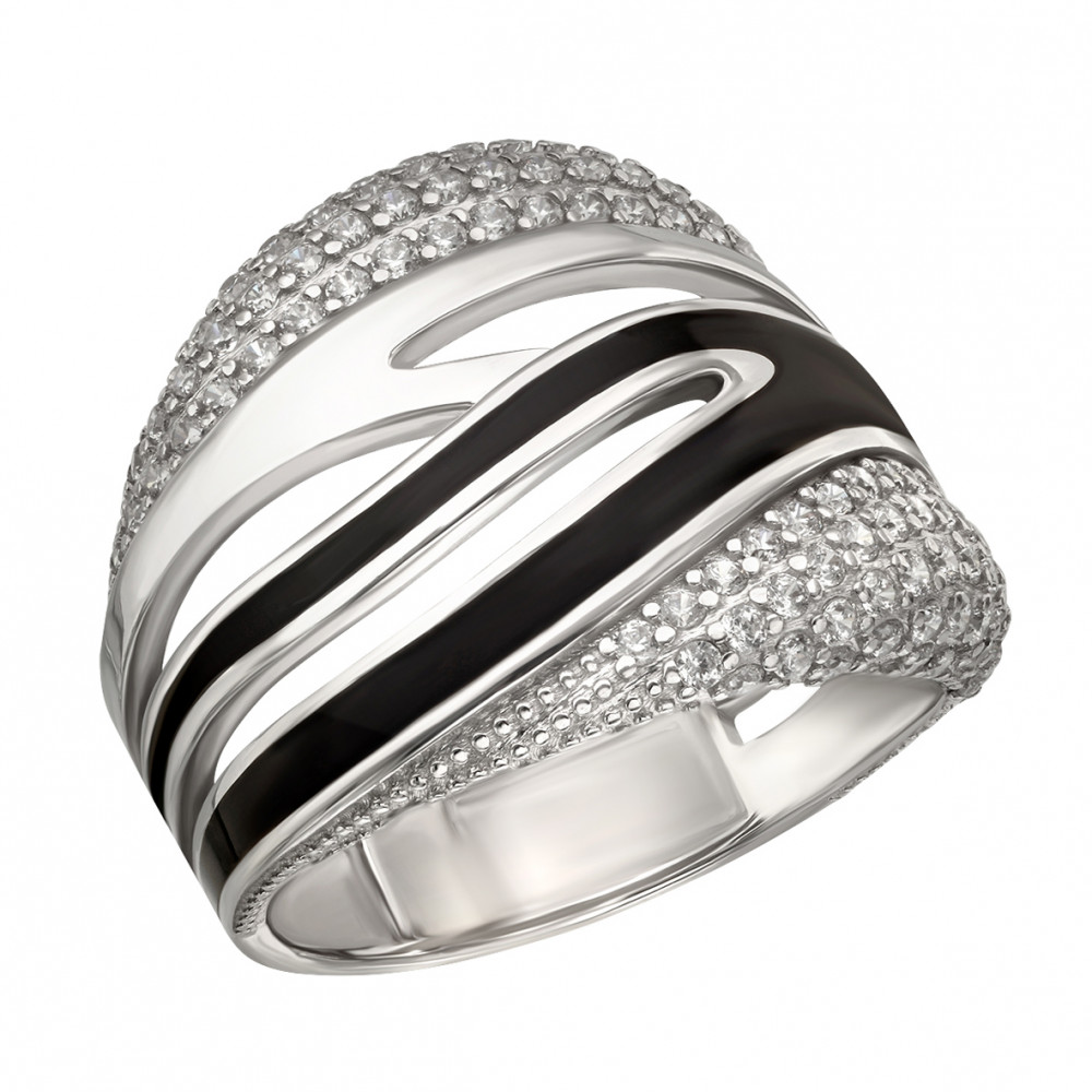 Серебряное кольцо с фианитами и эмалью. Артикул 380363А  размер 18 - Фото 2