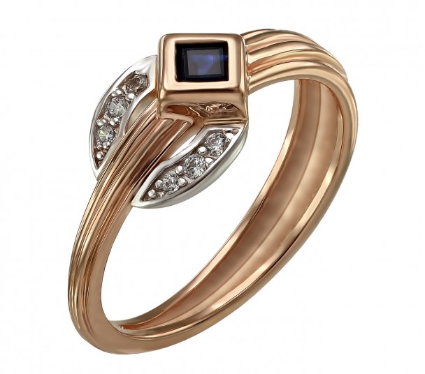 Золотое кольцо с сапфиром и фианитами. Артикул 372757  размер 17 - Фото 1