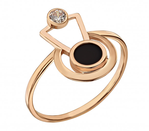 Золотое кольцо с жемчугом и фианитами. Артикул 380193 - Фото  1