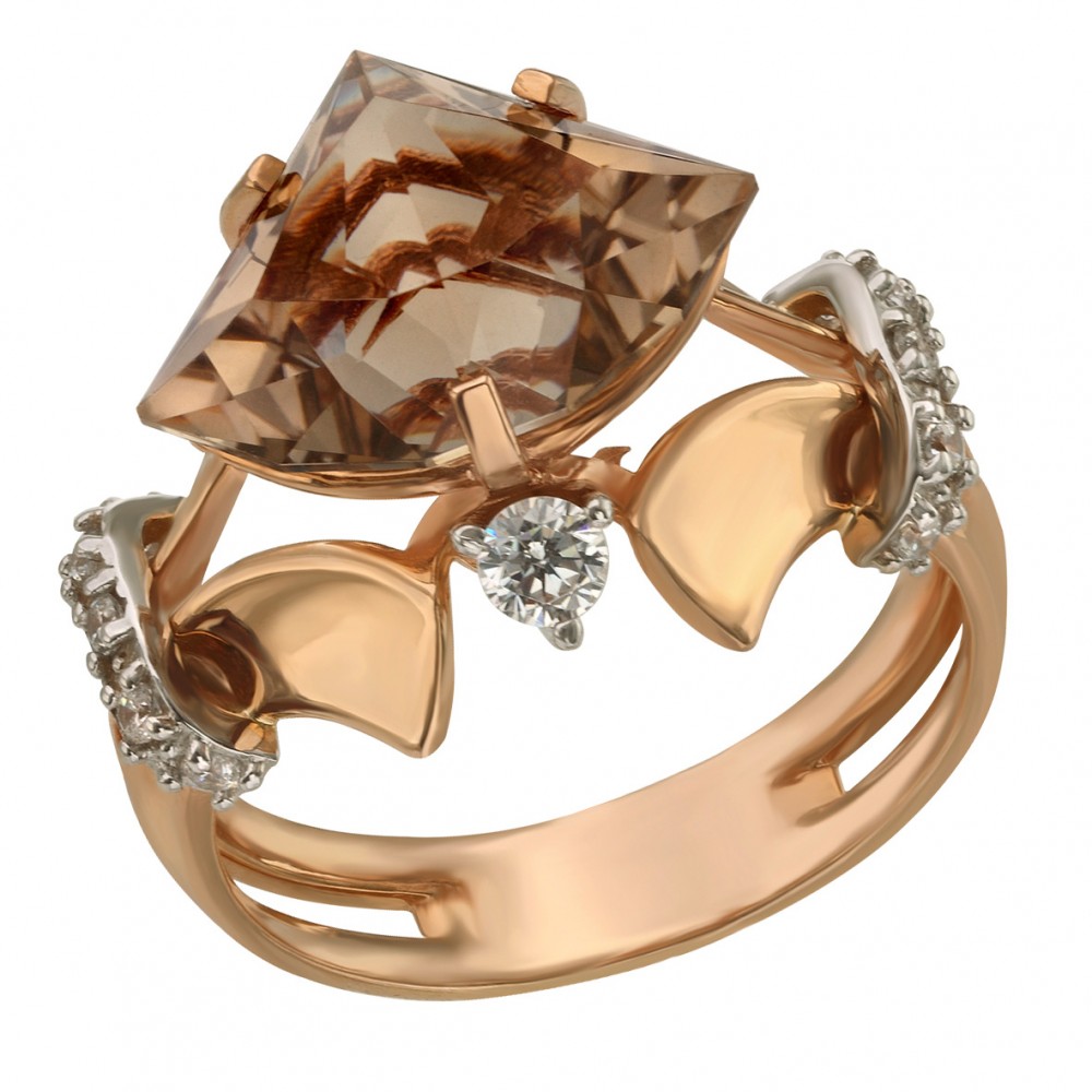 Золотое кольцо с кварцем и фианитами. Артикул 378765  размер 17.5 - Фото 2